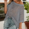 thumbnail image 2 of Crochet Coverups for Women Summer Cap Sleeve Hollow Out Casual Cruise Beach Vacation Tops Knit Pullover Sweater Gray L, 2 of 7