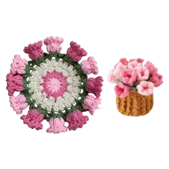 Handmade Crochet Coaster & Basket Set, Heat-Resistant Trivet For Tabletop Protection, Handcrafted Knit Decorative Mat & Storage Container, Diy Textile Home Kitchen Bathroom