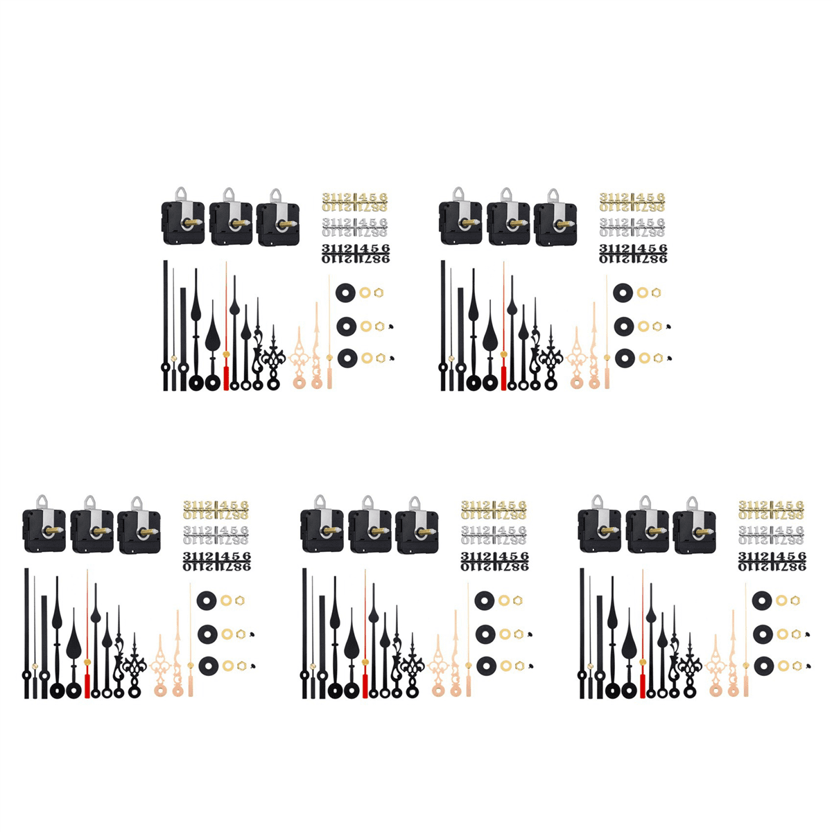 15Pcs Long Shaft Quartz Clock Movement Mechanism with 15 Pairs Hands and Numerals Kit DIY Clock Parts Replacement 31mm