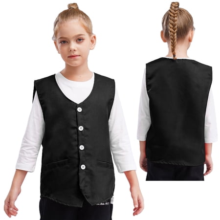 iiniim Kids Girls Volunteer Safety Vest Button Up Open Front Waistcoat Sleeveless Activities Shirt Tops Black S/10
