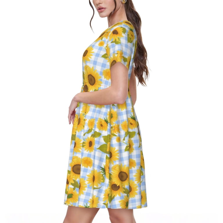 blue and yellow sunflower dress Crochet Baby Girl Set: Sunflower Dress, Hat & Headband