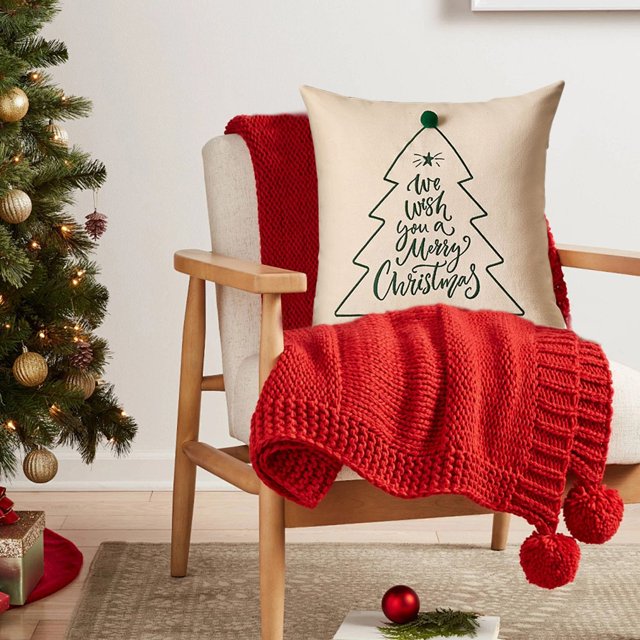 Ganfancp Navidad Bordado Almohada Funda Cojín Árbol de Navidad Más Bola 45X45 Cm Cama Hogar Funda Almohada Poliéster Material Navidad Ofertas Flash 1*Funda de Almohada