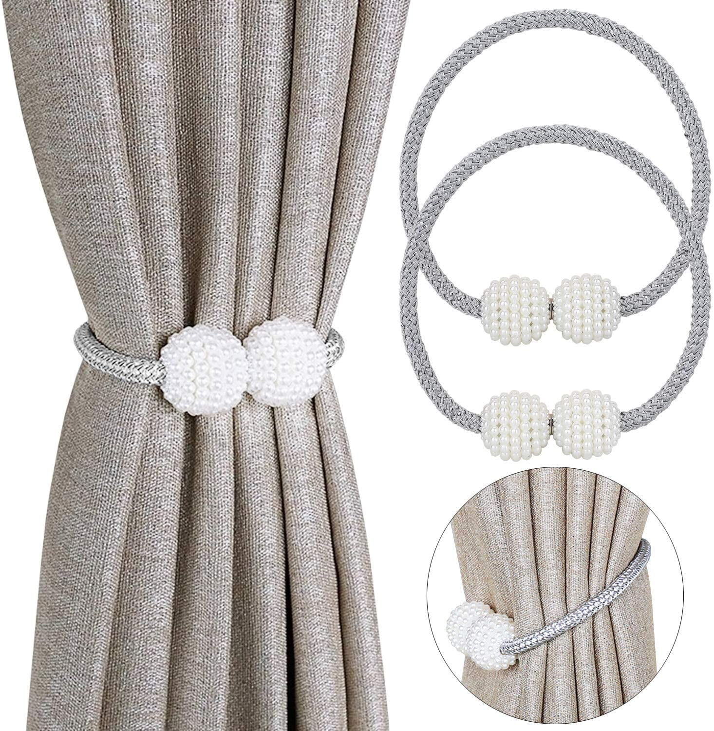 2 X Diamante Ring Silver Metallic Magnetic Curtain Voile Tieback Clips
