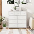 thumbnail image 4 of 9 Drawer Dresser, Wide Chest Of Drawers Nightstand Storage Tower Storage Dresser Fabric Dresser With Wood Top, Metal Frame, White, 4 of 7
