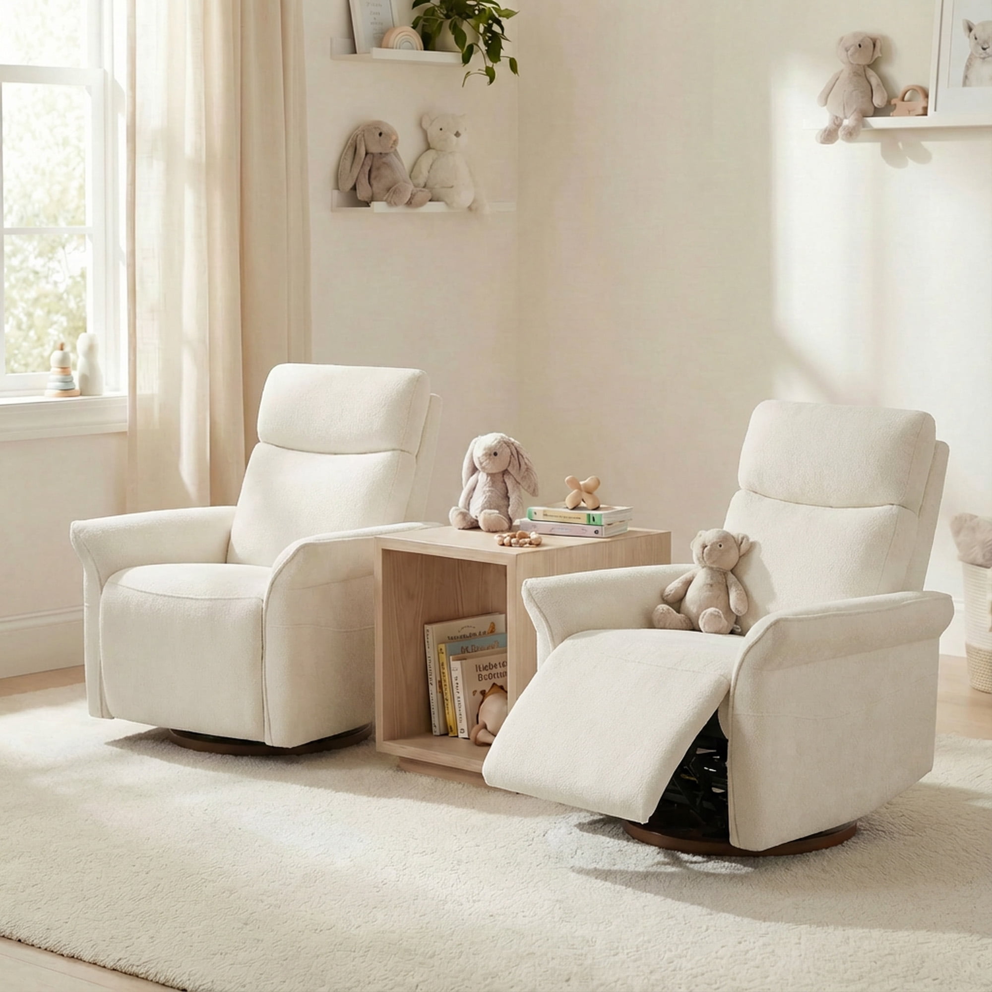 Spruce & Spring Triple Motor Power Swivel Recliner for Mothers, Cream-Chenille