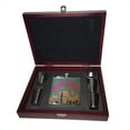 thumbnail image 1 of KuzmarK 6 oz. Leather Flask Set in Rose Wood Presentation Box -  New York Manhattan, 1 of 2
