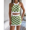 thumbnail image 2 of Osfvolr Women 2 Piece Outfits Halter Crop Top and Mini Skirt Summer Crochet Outfits Green M, 2 of 8