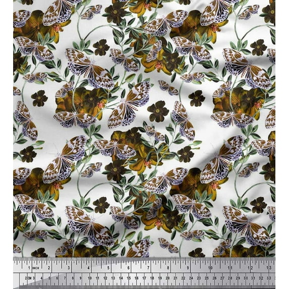 Soimoi Green Cotton Duck Fabric Insect & Orchid Flower Print Fabric by The Yard 42 Inch Wide