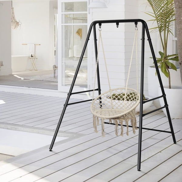 Outdoor Swing Frame for Porch, Heavy Duty Iron Hammock Chair Frame with 3 Hanging Rings, AFrame