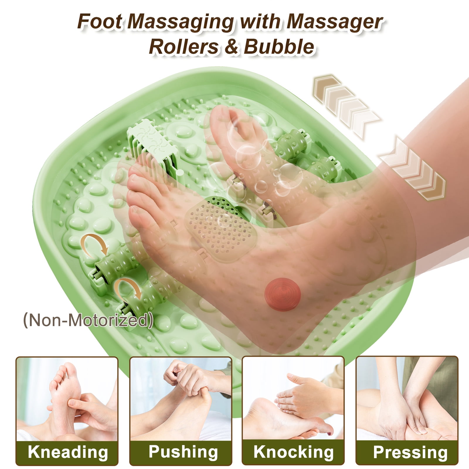 UNIFULL Foot Spa Bath with Heat and Temperature Control, Massager Roller, Bubble, Remote Control, Pedicure Kit, Red Light, Large Heating Foot Bath-Green