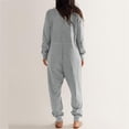 thumbnail image 5 of Elainilye Fashion Womens Onesie Pajamas Solid Color Casual Loose Fitting Jumpsuit Long Sleeved V-neck Jumpsuit Casual Pajamas,Gray, 5 of 9