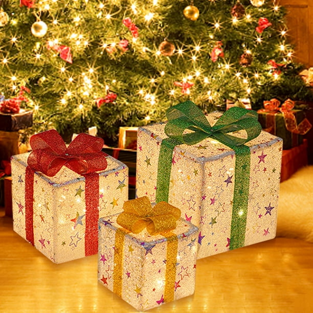 3 uds Cajas de regalo de Navidad luces 50LED caja de cubo de iluminación cajas iluminadas de Navidad