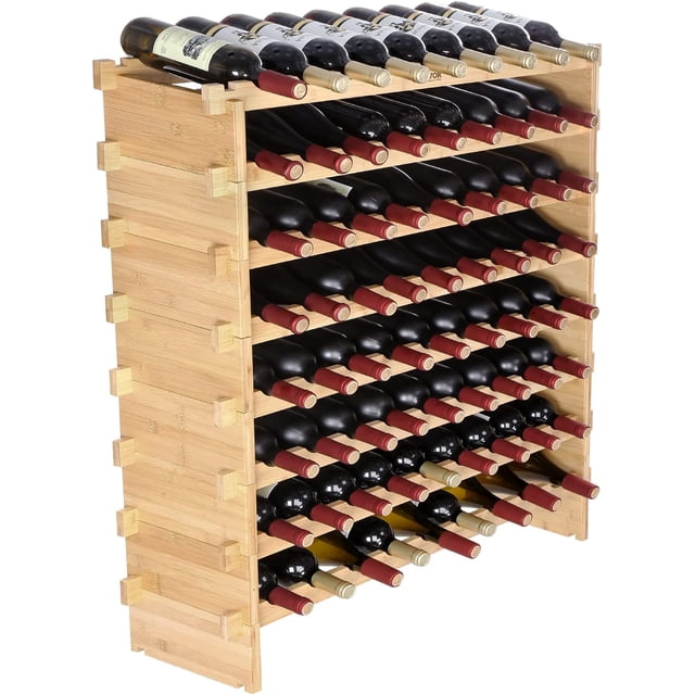 VEVOR Stackable Modular Wine Rack, Solid Bamboo Wood Storage Racks, Floor Freestanding Wines Holder Display Shelf, Wobble-Free Shelves for Kitchen, Bar, and Cellar
