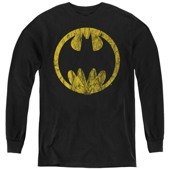 Batman Circle Kids Long Sleeve T Shirt (X-Large) for Youth Boys and Girls, Black