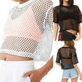 thumbnail image 4 of Womens Fishnet Tank Crop Tops Casual See Through T-Shirt Blouse Summer, 4 of 7