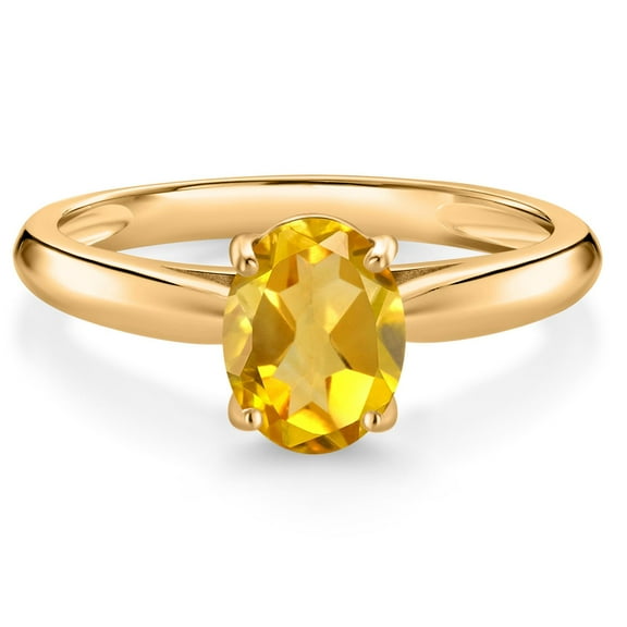 Gem Stone King 10K Yellow Gold Yellow Citrine Solitaire Engagement Ring for Women (1.30 Cttw, Oval 8X6MM, Gemstone November Birthstone, Available in Size 5, 6, 7, 8, 9)