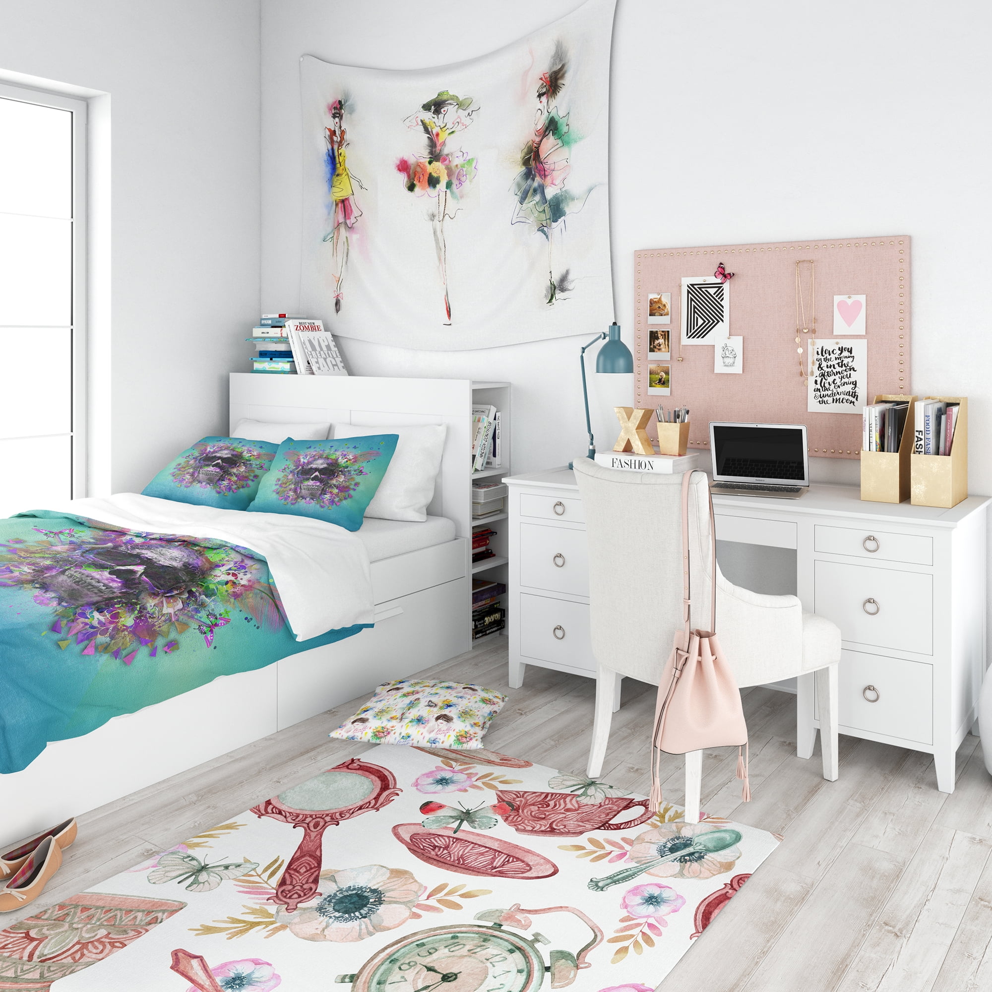 Designart 'Skull with Glasses and Butterflies' Modern Teen Duvet Cover Set