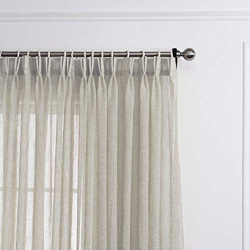 LANTIME Rideaux Semi-Transparents Beige Foncé, Panneaux de Rideaux Transparents à Double Plis en Faux Lin pour Fenêtre, Draperies pour la Maison, L'Hôtel, le Bureau, 52 Pouces L x 102 Pouces H Pouces Chacun, Ensemble de 2, Beige Foncé