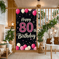 thumbnail image 1 of Pink Theme Happy 80th Birthday Banner Glitter Design Decorative Balloons for Birthday Party Celebration Photo Booth Backdrop, 1 of 5
