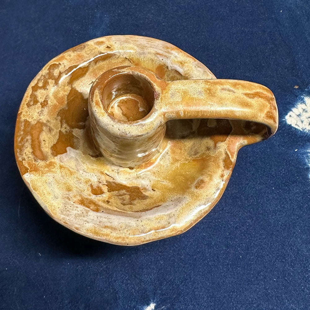 Handmade Vintage Ceramic Candle Holder Candle Accent with Handle Glossy Home Decor for Dining Rooms