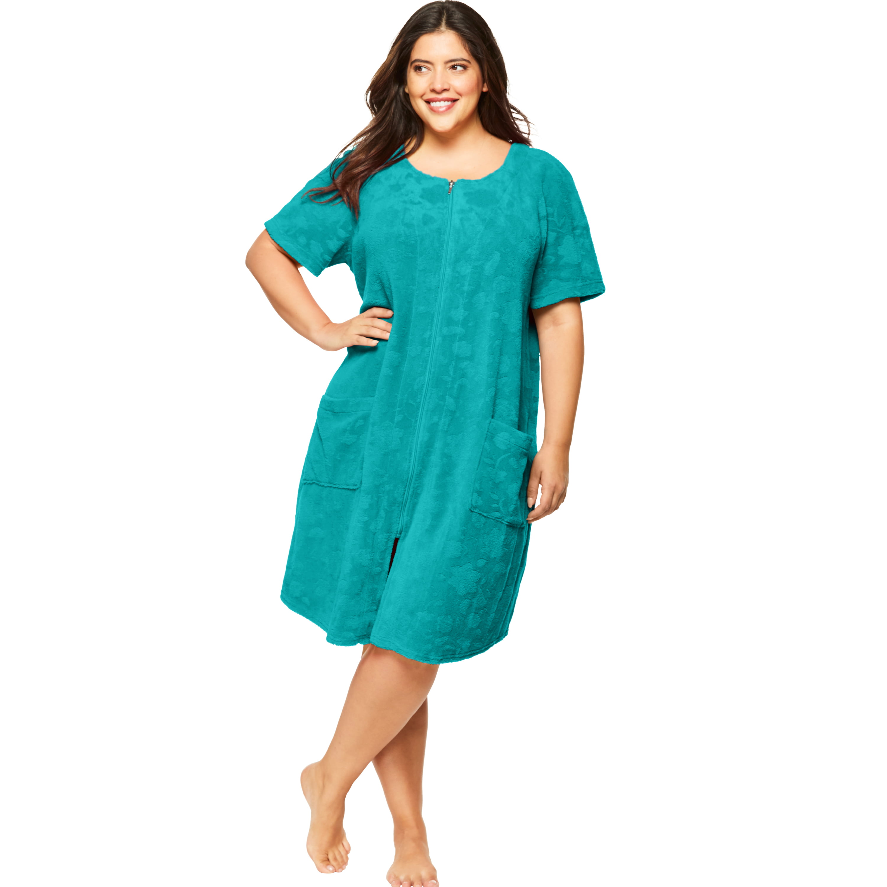 Womens Plus Size Zip-Front Embossed Terry Robe Dreams & Co