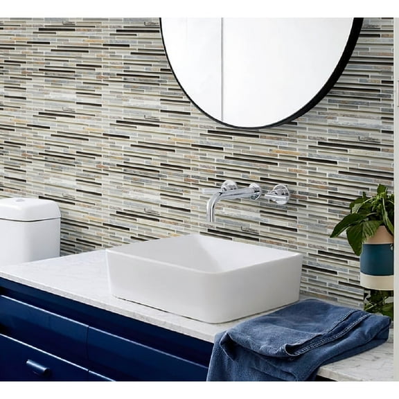 Apollo Tile   5 pack 11.8-in x 11.8-in Waterfall Gray and Beige Glass and Stone Mosaic Tile (4.83 Sq ft/case)