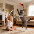 thumbnail image 1 of Cat Teaser Toy with 96 cm Telescopic Plastic Rod, Multi-Color Feathers with Bell, Spring Rotation, Durable and Washable Interactive Toy for Cat Exercise and Training, 1 of 6