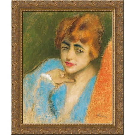 Girl Dressed up in Blue 20x24 Gold Ornate Wood Framed Canvas Art by Rippl Ronai, Jozsef