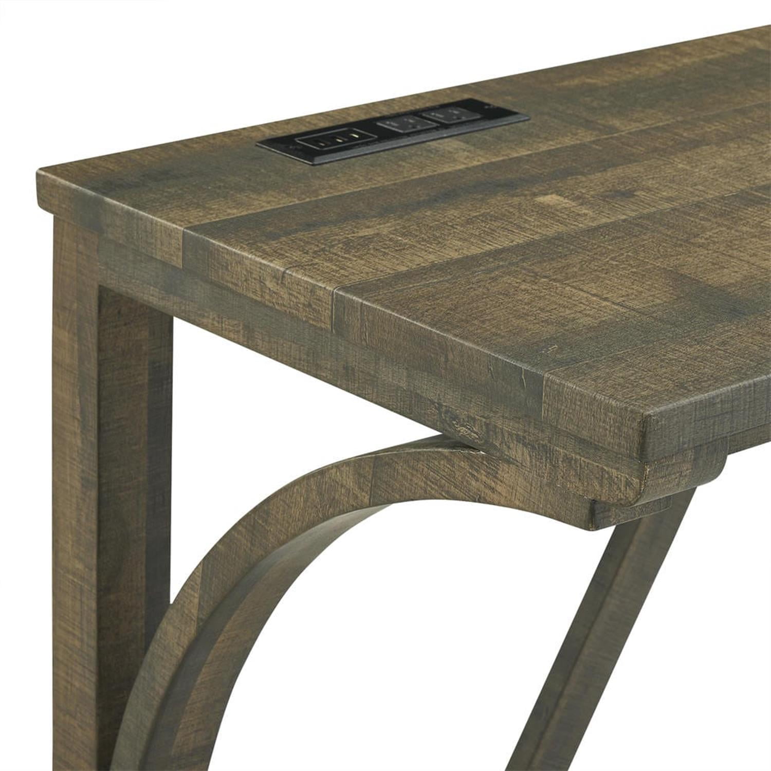 Demi Bonn 4-Piece Dining Table Set with 3 Upholstered Bar Stool and Power Outlets, Industrial Kitchen Bar Table Furniture Sets for Living Room, Apartment, Brown