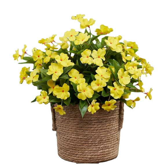 Mynse 2 Pieces Artificial Flower Impatiens For Balcony Garden Bonsai Decoration (Yellow)