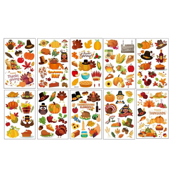 CCOCC 10 PCS Thanksgiving Stickers,Autumn Fall Pumpkin Turkey Maple Leaf Stickers Decals for Thanksgiving Water Bottles Luggage Cards Envelopes Scrapbook Laptop Party Decoration for Kids Teens
