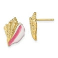 thumbnail image 4 of 14k Yellow Gold White & Pink Enamel Conch Shell Post Earrings, 4 of 7
