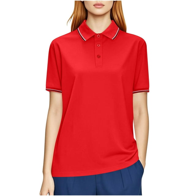 Maplenight Polos pour Femmes Grande Taille en Coton à 3 Boutons Manches Courtes Hauts à Col Chemise d'Été Fraîche Uniforme Chemises Décontractées