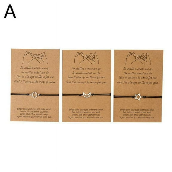 3PCS/Set of BFF Matching Bracelets, Best Friend Sun Moon Star Charm Friendship Bracelet Jewelry Gifts for Women Girls