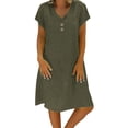 thumbnail image 3 of Laqbezok Cotton Linen Dress, Women's Casual V-Neck Short Sleeve Retro Sundress, Loose Fit A-Line Gown with Decorative Buttons, 3 of 8