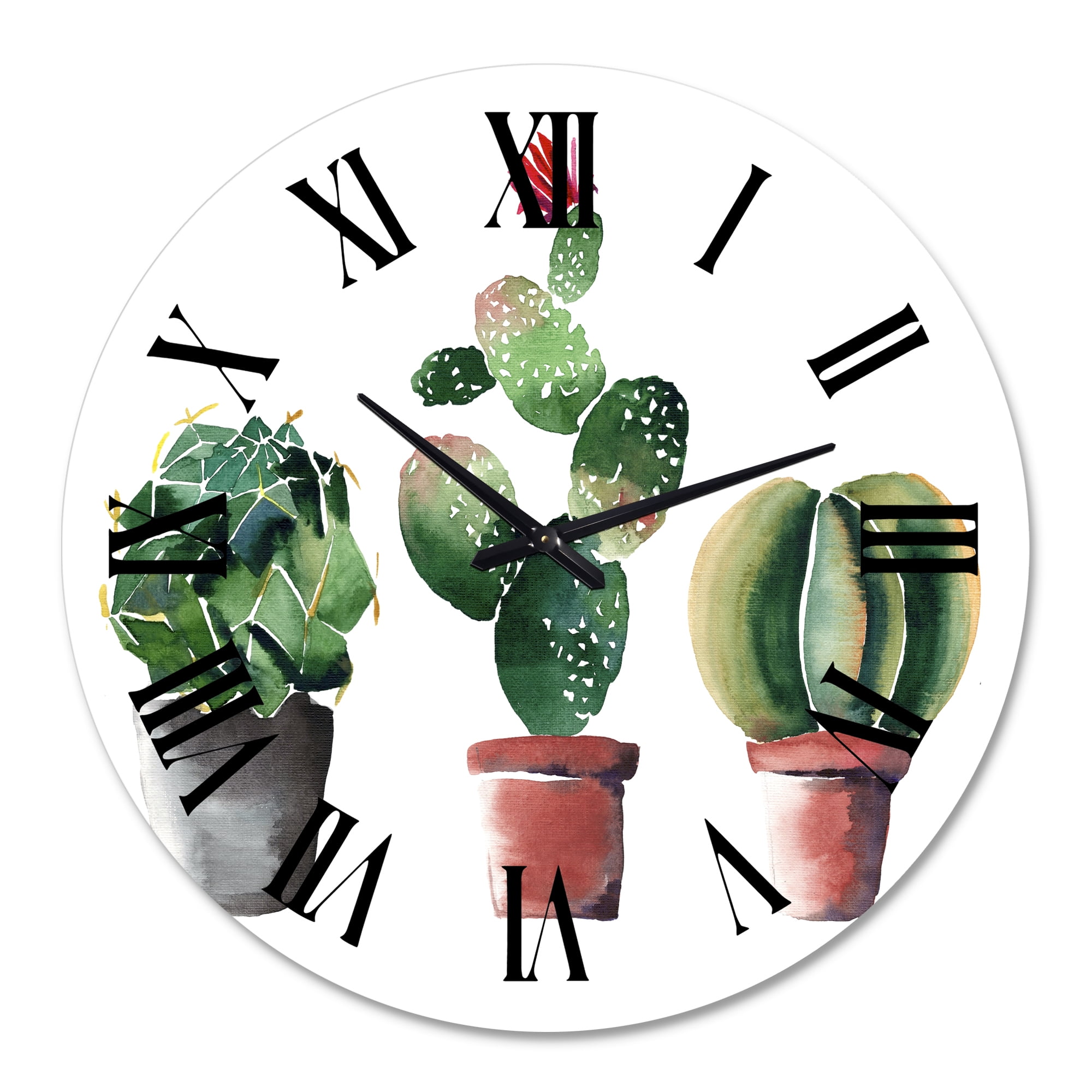 Designart 'Three Cactus In Clay Pots' Traditional Wall Clock