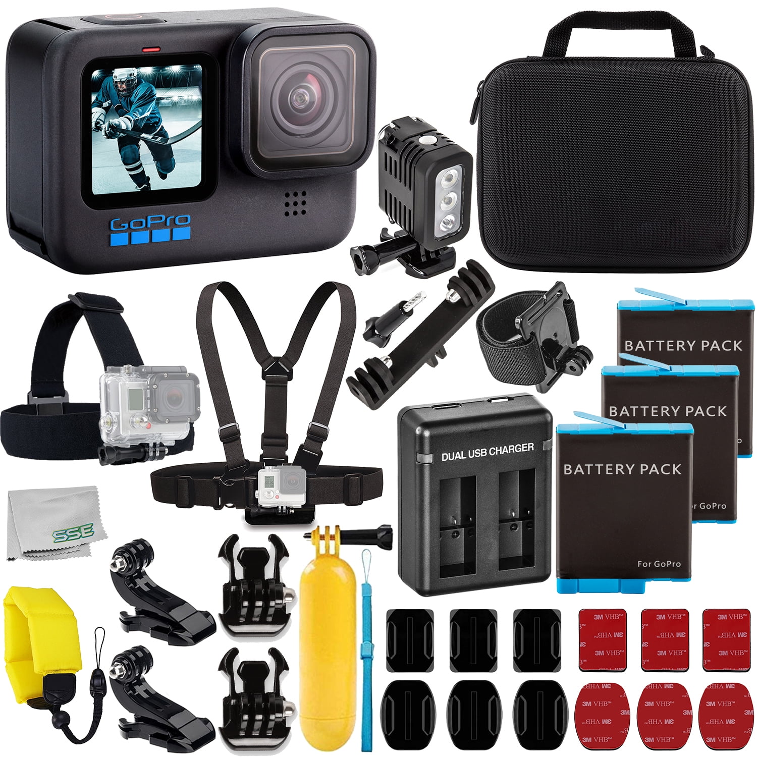 GoPro HERO10 (Hero 10) Black with Deluxe Accessory Bundle: 3x Replacement  Batteries, Dual USB Charger, Underwater LED Light with Bracket, Water 