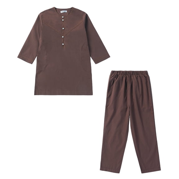 EnJoCho Arabic Thobe and Pants 2PC Set for Musli𝗆 Boys Middle Eas𝗍 Islami𝖼 Prayer Wear Embroidered Robe Kids Ramadan 𝖣ubai Outfit