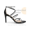 thumbnail image 3 of BLISSFUL STEP Rhiness Strappy Open Toe Stiletto Heel Ankle Strap Sandals for Women Black 11, 3 of 6