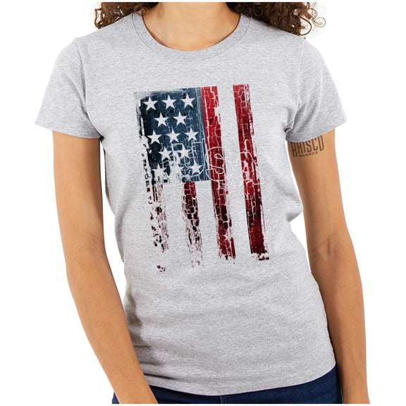 American Flag Vertical Star Antique Womens Slim Fit Graphic Tee Brisco Brands M