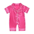 thumbnail image 2 of Nwiuh Newborn Baby Boy Girl Silk Pajamas Romper Shorts Sleeve Button Down Satin One Piece Onesie Pjs Infant Sleepwears (Hot Pink, 6-12 Months), 2 of 3