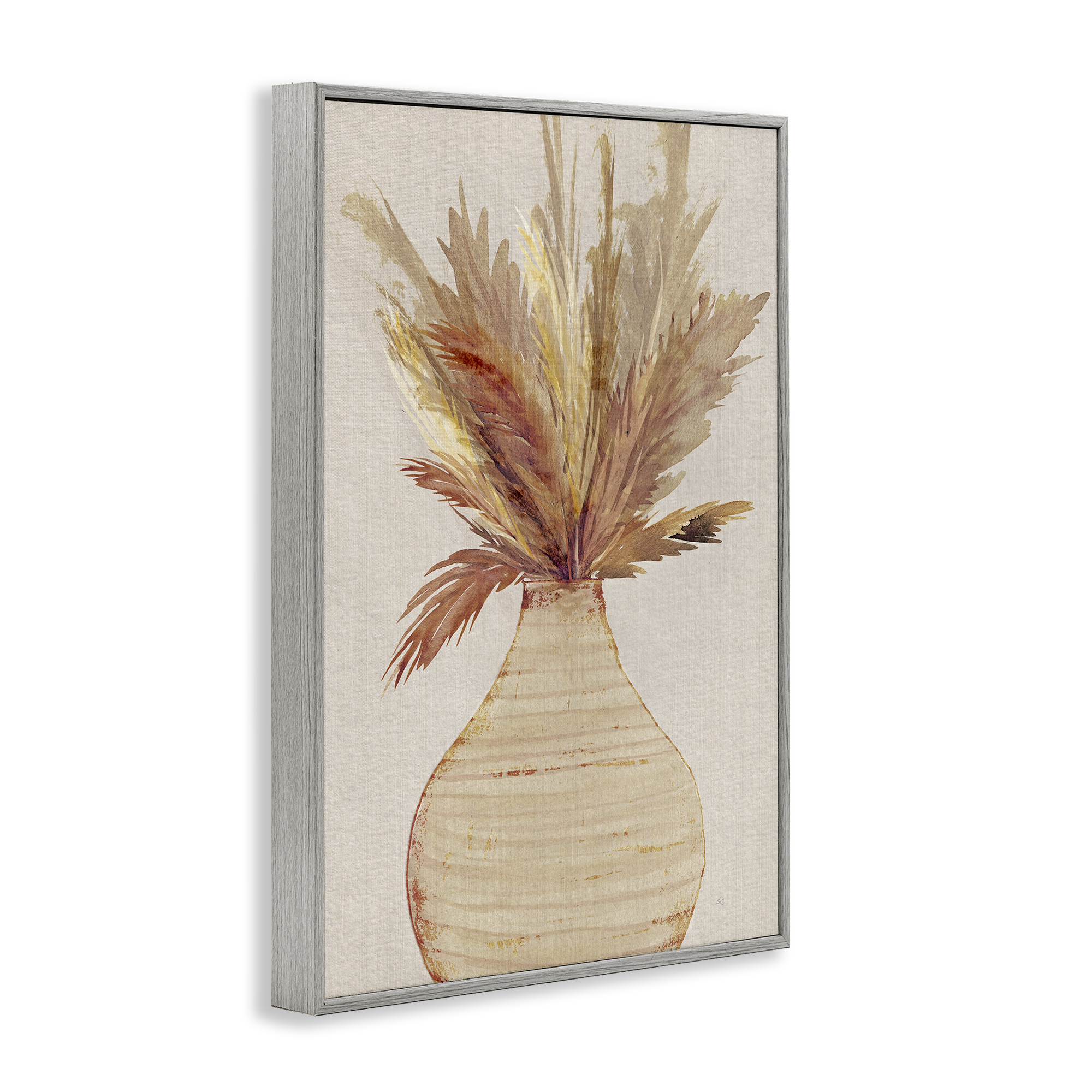 Stupell Industries Potted Wheat Reeds Botanical & Floral Painting Gray Framed Art Print Wall Art, 20 x 30