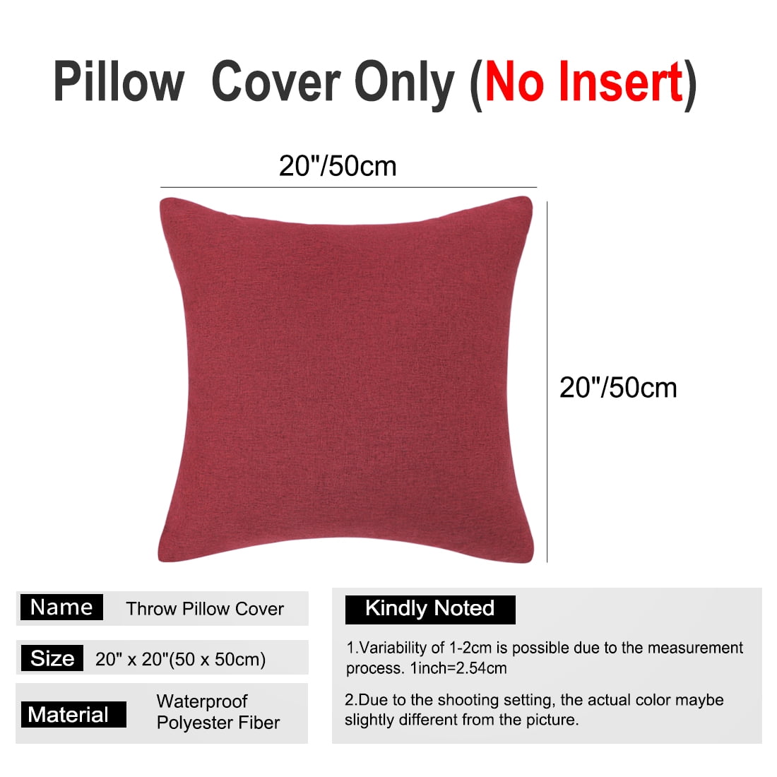 Unique Bargains 2-Pack Solid Waterproof Decorative Throw Pillow Covers Red 20" x 20"