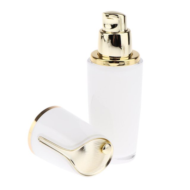 fastboy Empty Refillable Acrylic Pump Press Bottle Jar Container for Lotion Golden+White 30ml 1Set