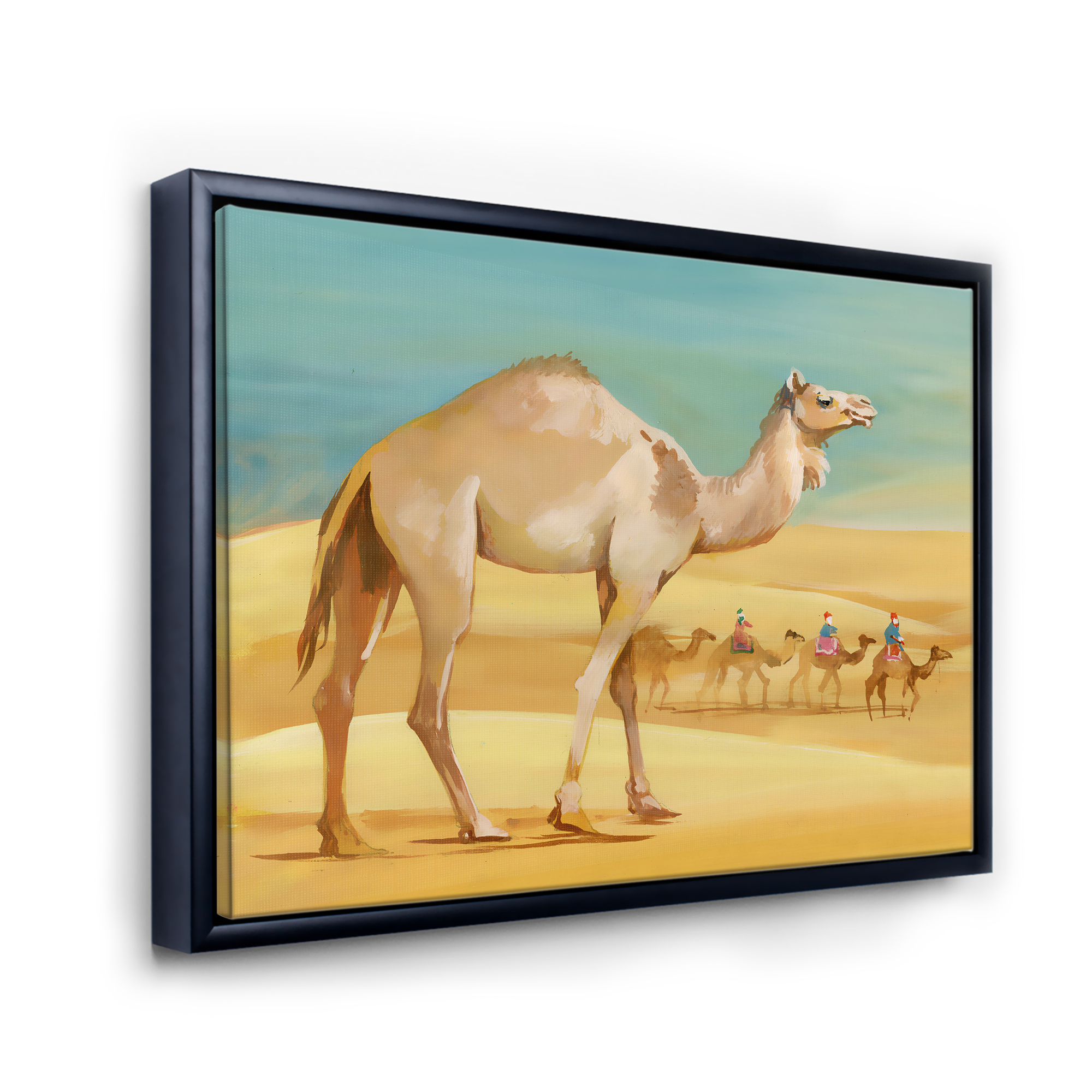 Designart 'Camels In Wild Desert I' Farmhouse Framed Canvas Wall Art Print