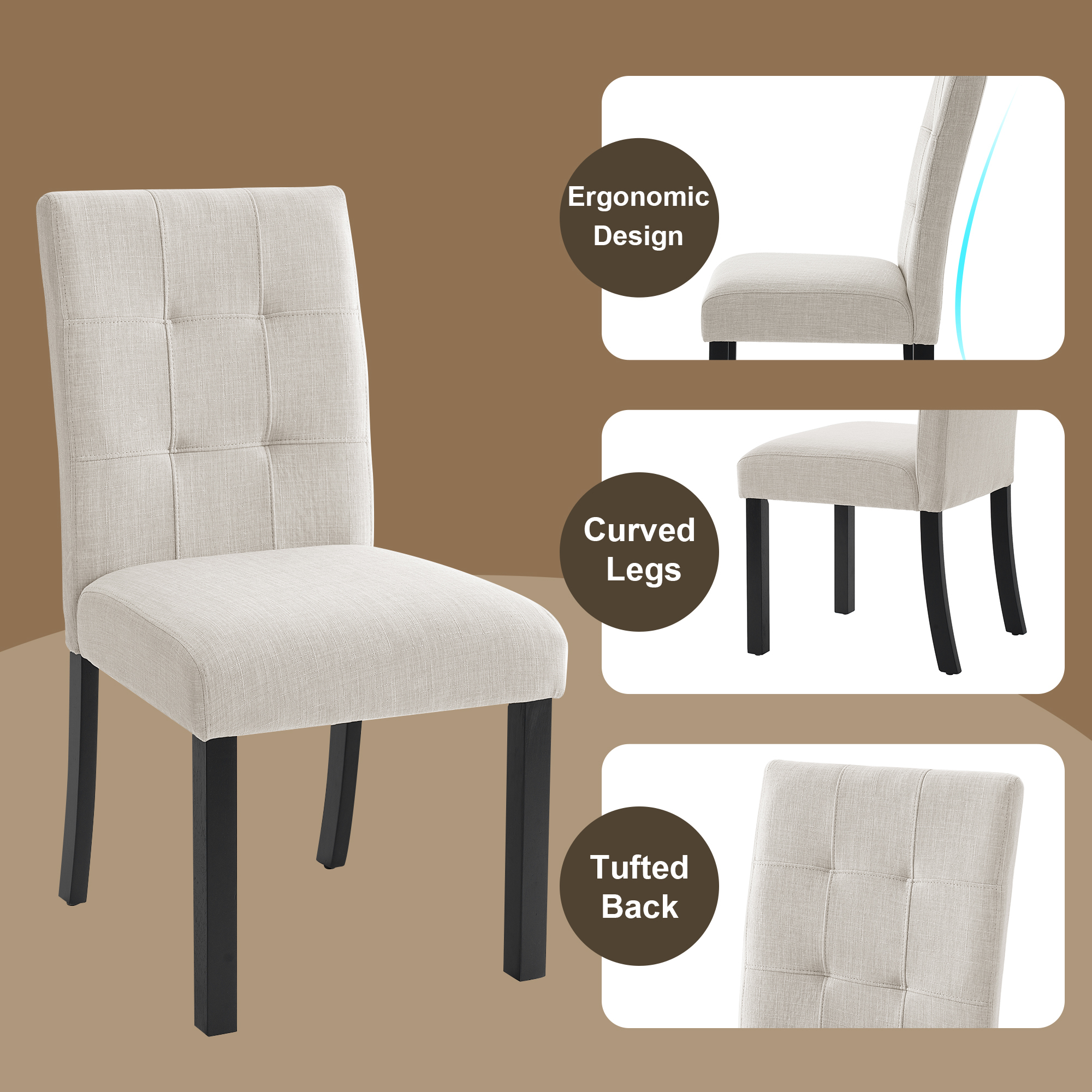 Euroco 6 Piece Dining Table Set for 6, 63" Modern Faux Marble Kitchen Table & 4 Upholstered Chairs Set with Solid Wood Frame and 1 Bench,Suitable for Dining Room,Home,Beige+Black