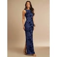 thumbnail image 6 of Navy Blue 3D Floral Embroidered Sleeveless High Neck Fitted Maxi Dress, 6 of 7