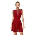 thumbnail image 3 of Miutii Women's Lyrical Mesh Figure Ice Skating Dresses Rhinestones Cutout Back Sleeveless Ruched Burgundy XXL, 3 of 9