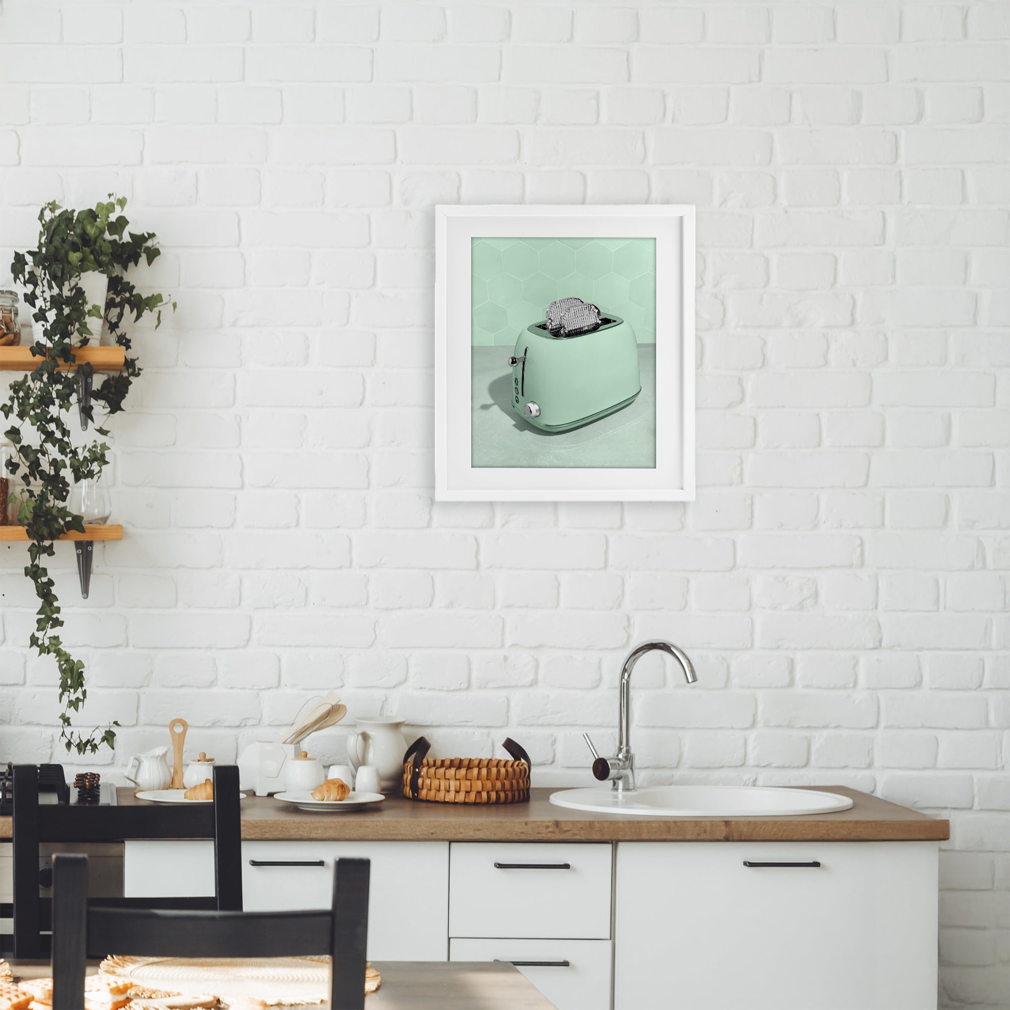 Stupell Industries Disco Toaster Over Green White Framed Print Under Glass, design by LISH Creative