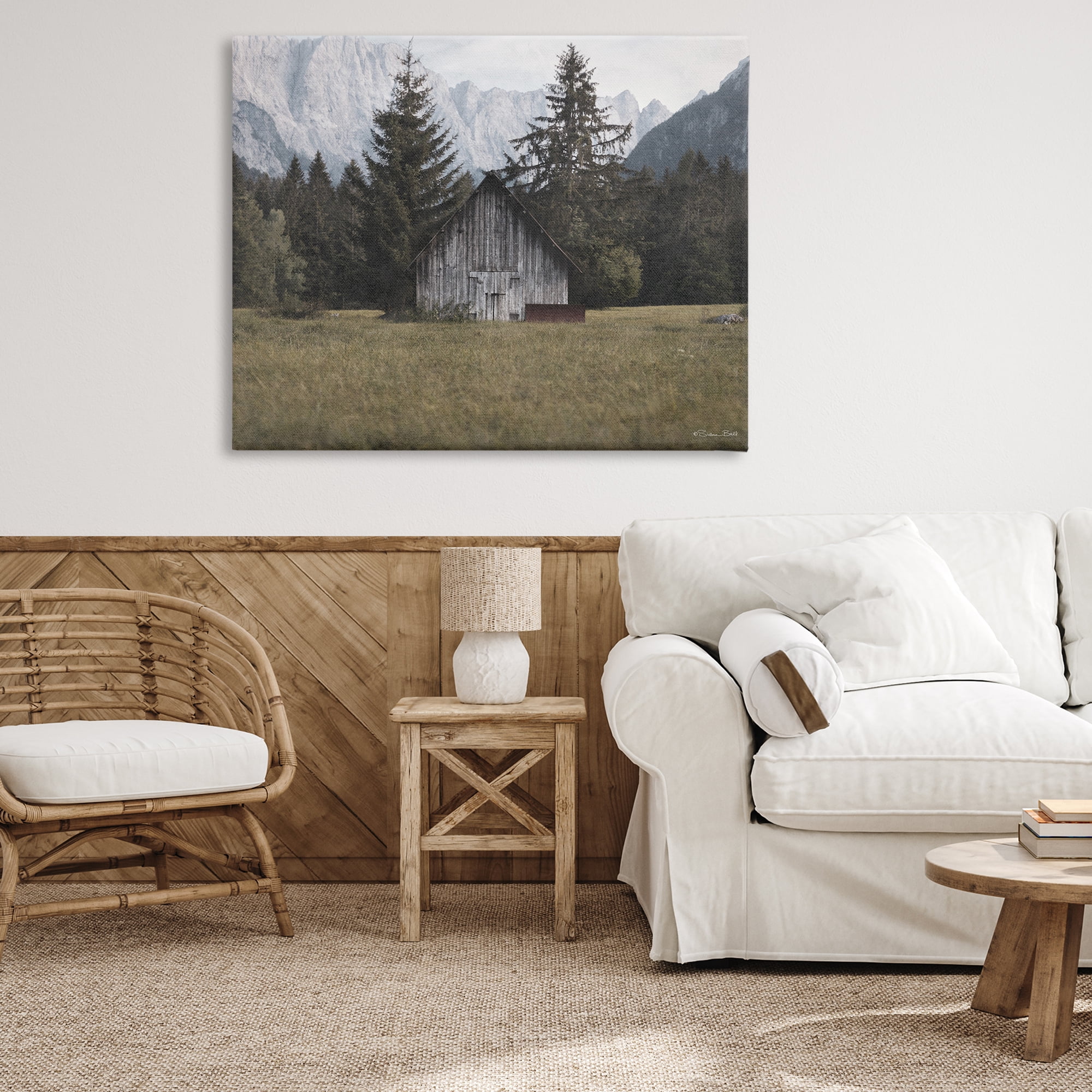 Stupell Industries Rustic Cabin Landscape Landscape Painting Gallery Wrapped Canvas Art Print Wall Art, 48 x 36